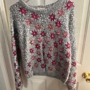 Entro Gray Sweater with Pink Star Sequins